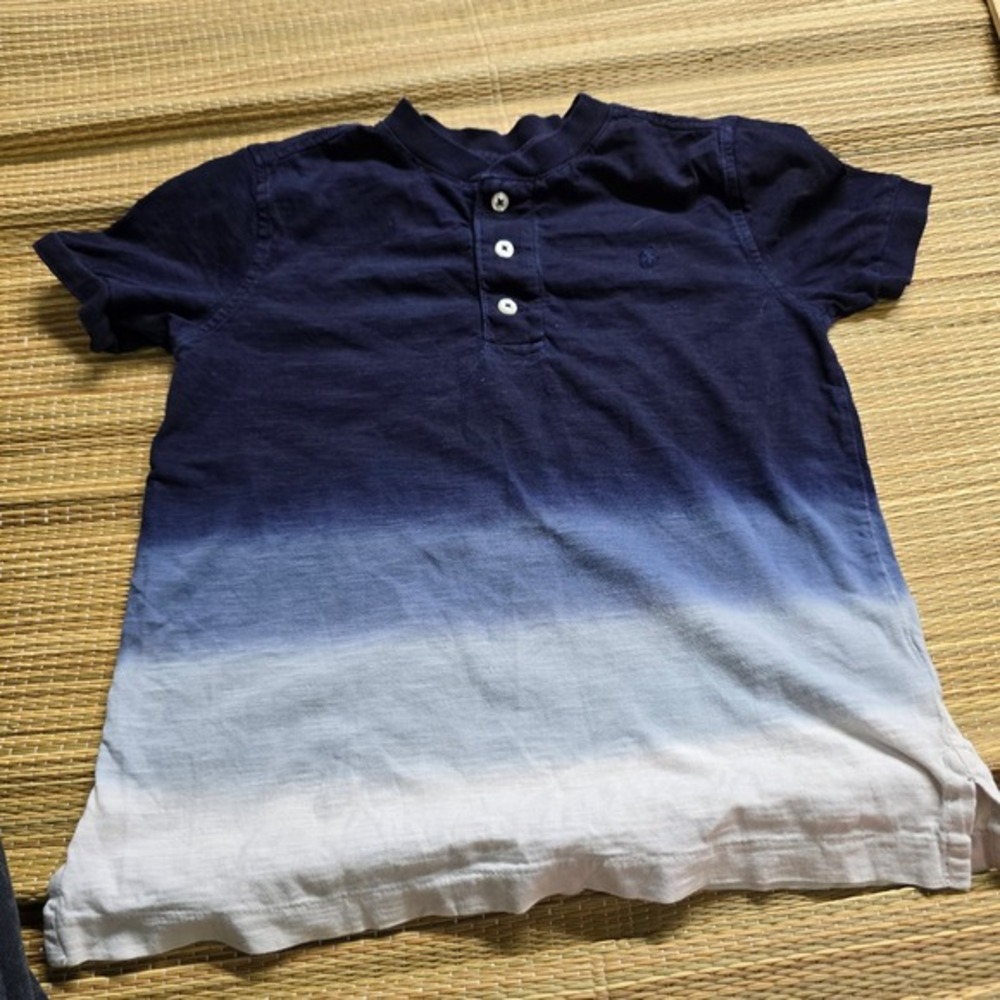 Polo Ralph Lauren Kids Navy Blue Ombre Dip Dye Henley Shirt Short Sleeve Slub